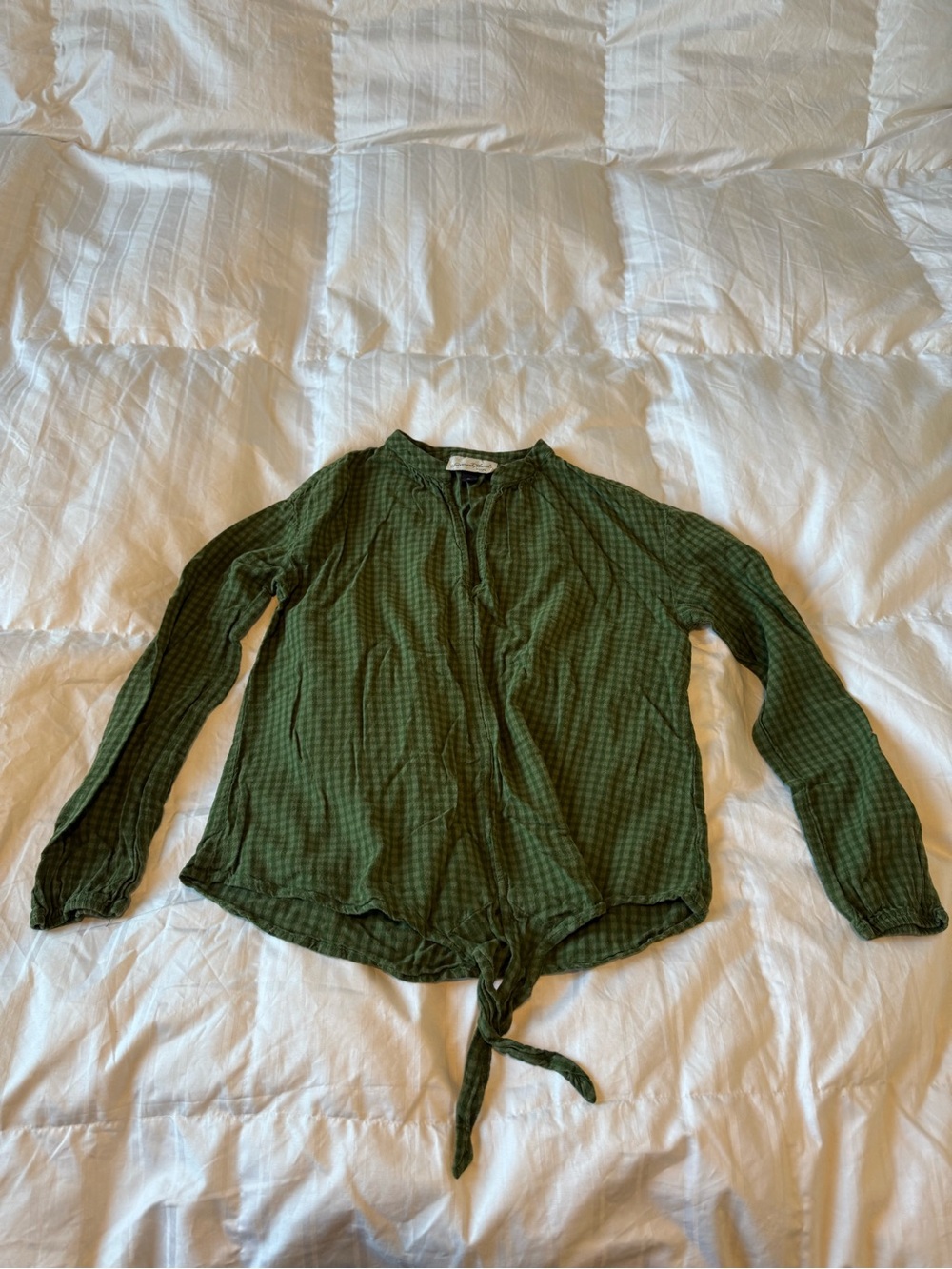 Universal Thread Girls' Olive Green Tie-Front Long Sleeve Blouse